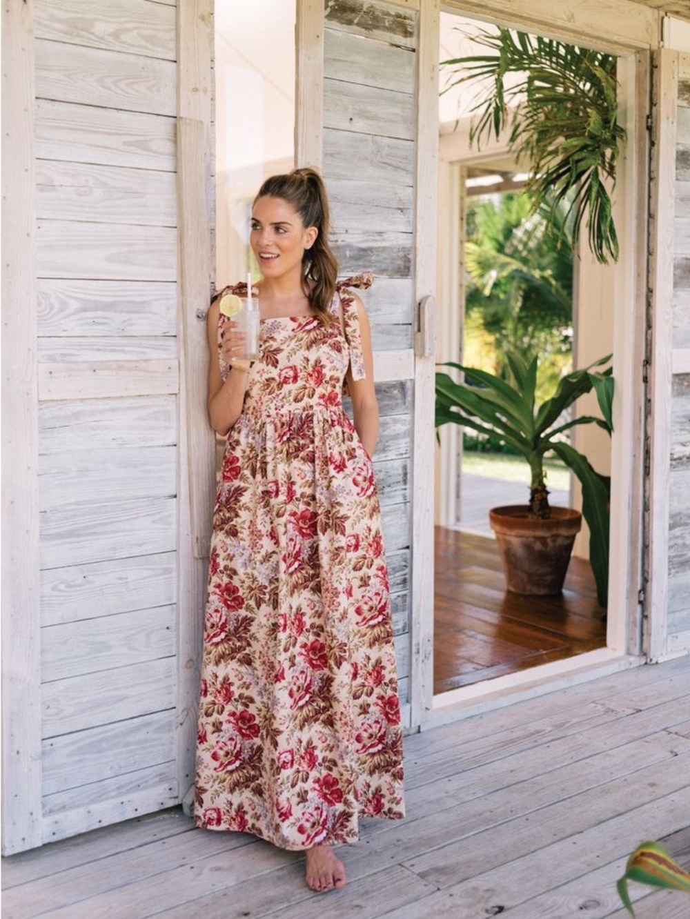 Gal Meets Glam Makenna Vintage Style Maxi Dress Size 18 Floral Tie Shoulder
